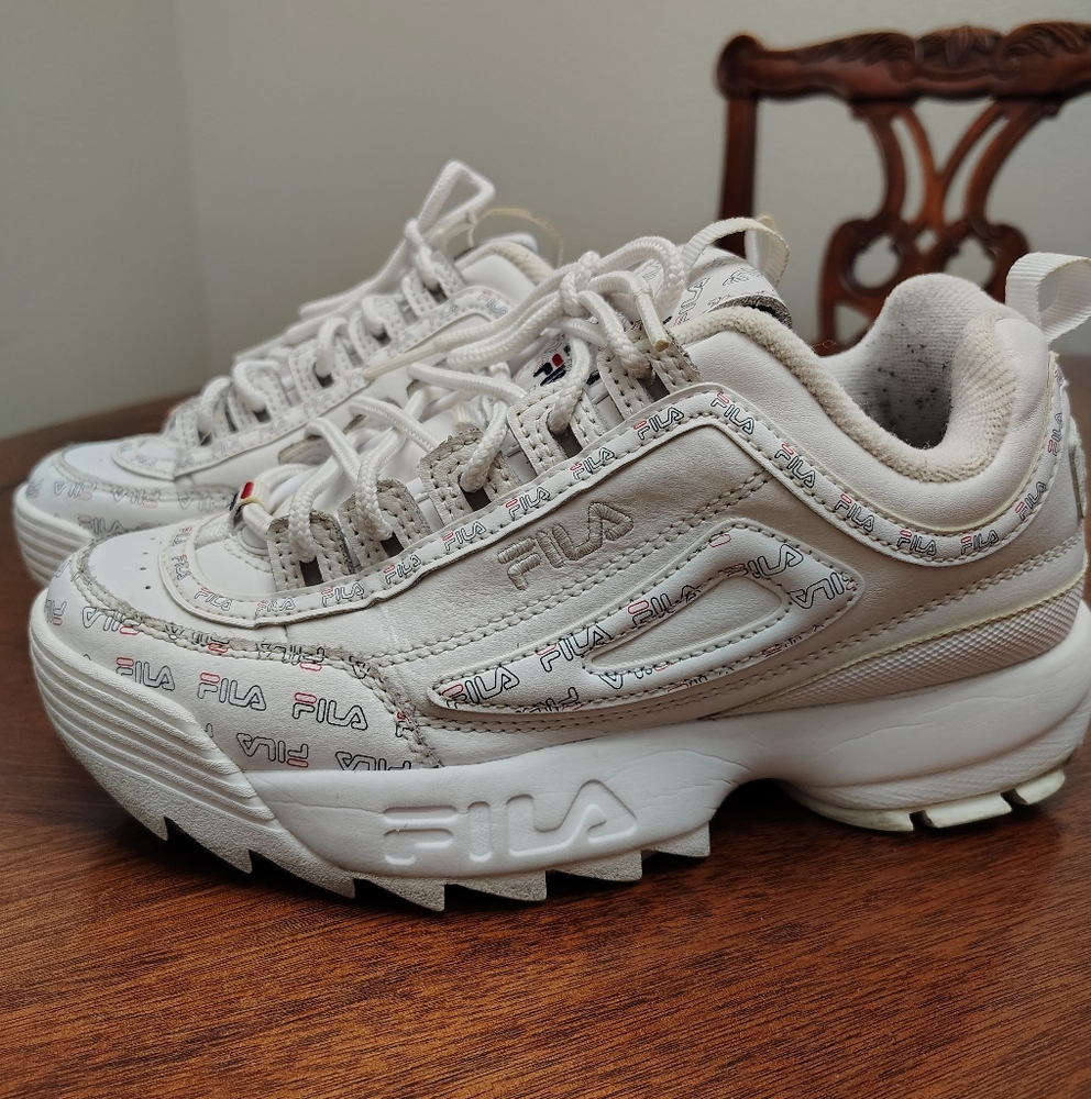 Fila White Platform Sneakers with Rugged Sole